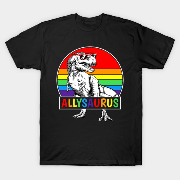 Allysaurus LGBT Tshirt Dinosaur Rainbow Flag Ally LGBT Pride T-Shirt by webster